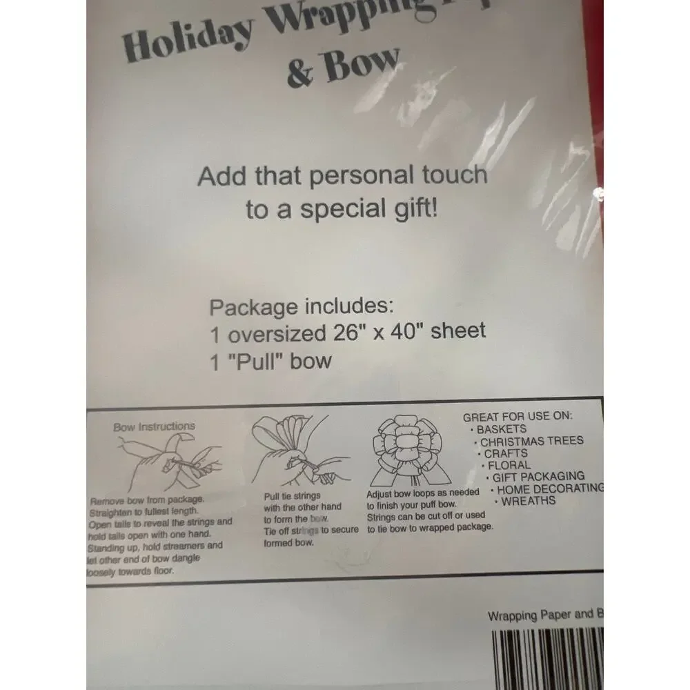 Vintage Holiday Christmas Wrapping Paper & Pull Bow Personalized Nathan NEW